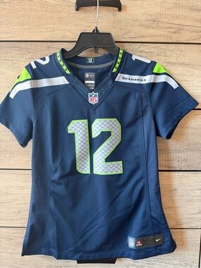 NFL Seattle Seahawks Navy and Neon Green Youth Jersey #12